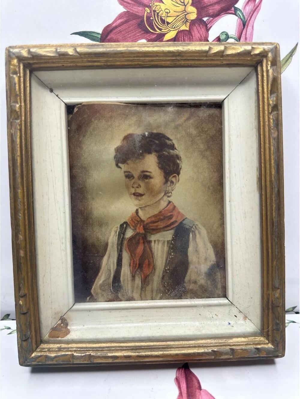 Vintage Framed Boy Portrait Print | Gilt Wood Frame | Antique Style Wall Art